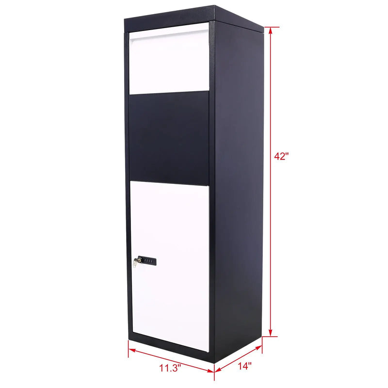 Package Delivery Box, Galvanized Steel Parcel Mailbox With Code Lock & Mounting Hardware, For Outdoor Porch, Curbside - White / Black by Unique Piece Furniture