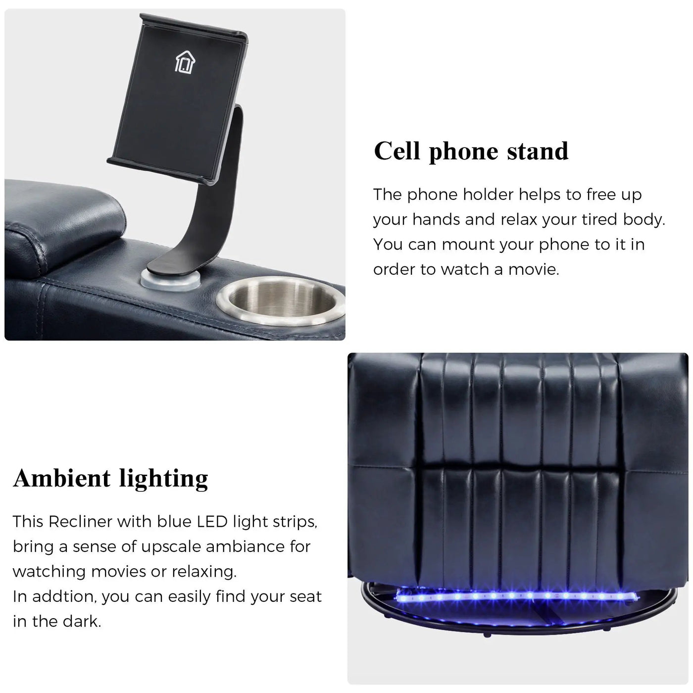 270° Power Swivel Recliner Home Theater Chair With Hidden Arm Storage, LED Light, Cup Holder, And Tray Table by Unique Piece Furniture