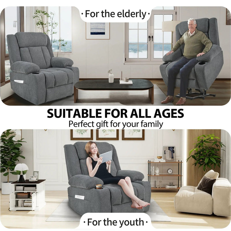 Power Lift Recliner Chair With Extended Footrest, Remote Control, Cup Holders, And Side Pockets by HouseOfZazla