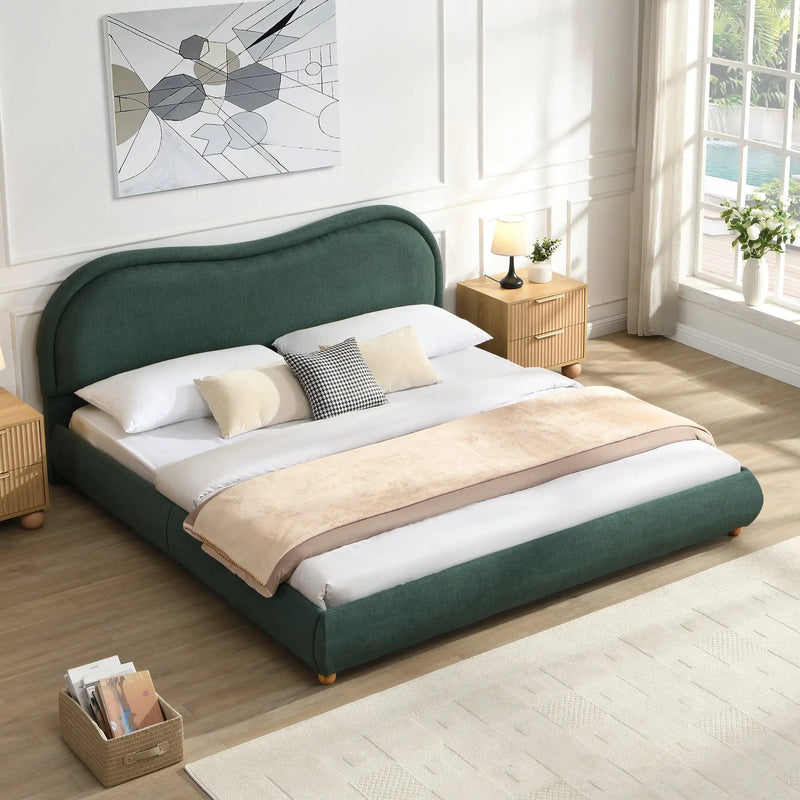 King Size Upholstered Platform Bed Frame with Rounded Corners by HouseOfZazla