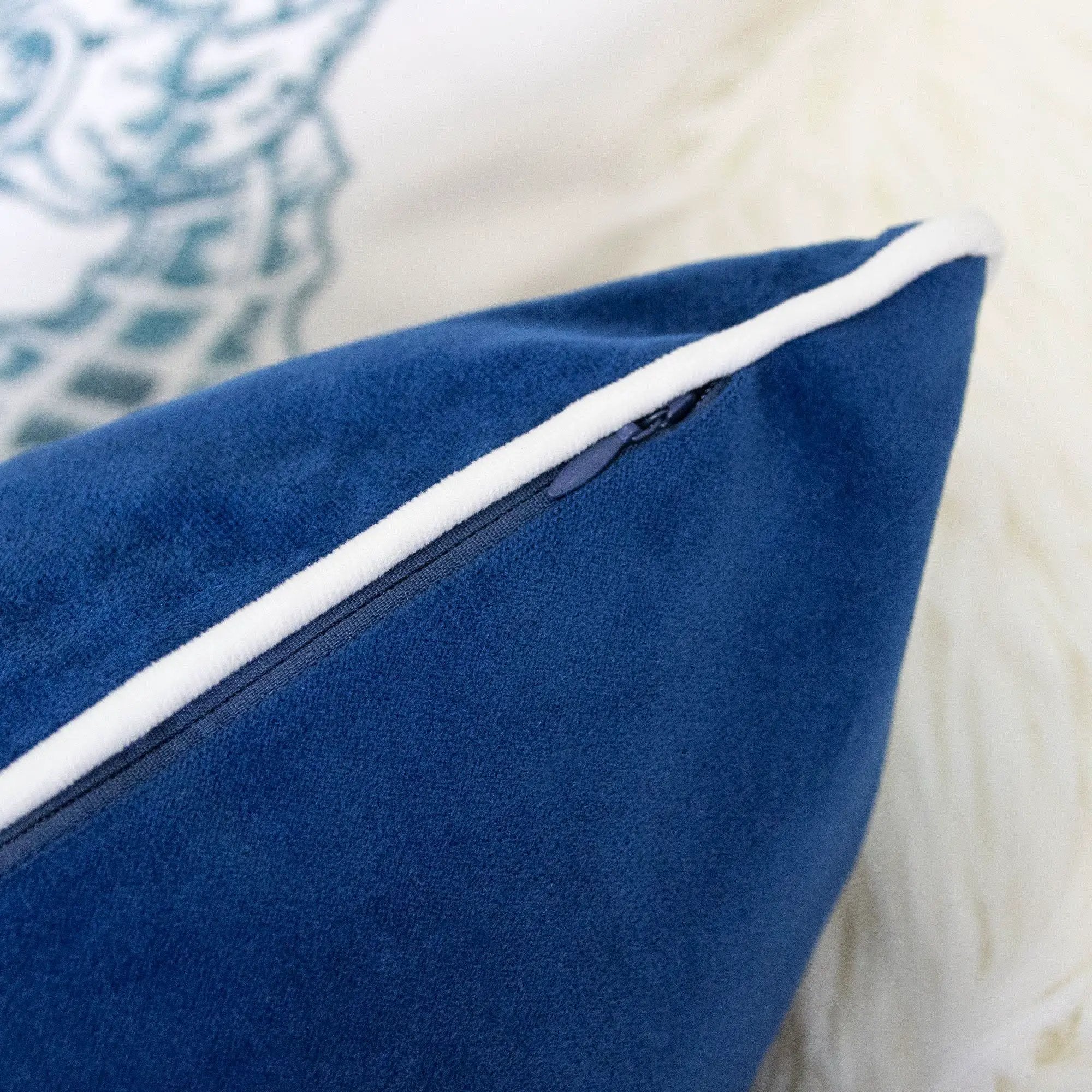Liz Mermaid Pillow Cover With Matching Back And Hidden Zipper - Indigo by Unique Piece Furniture