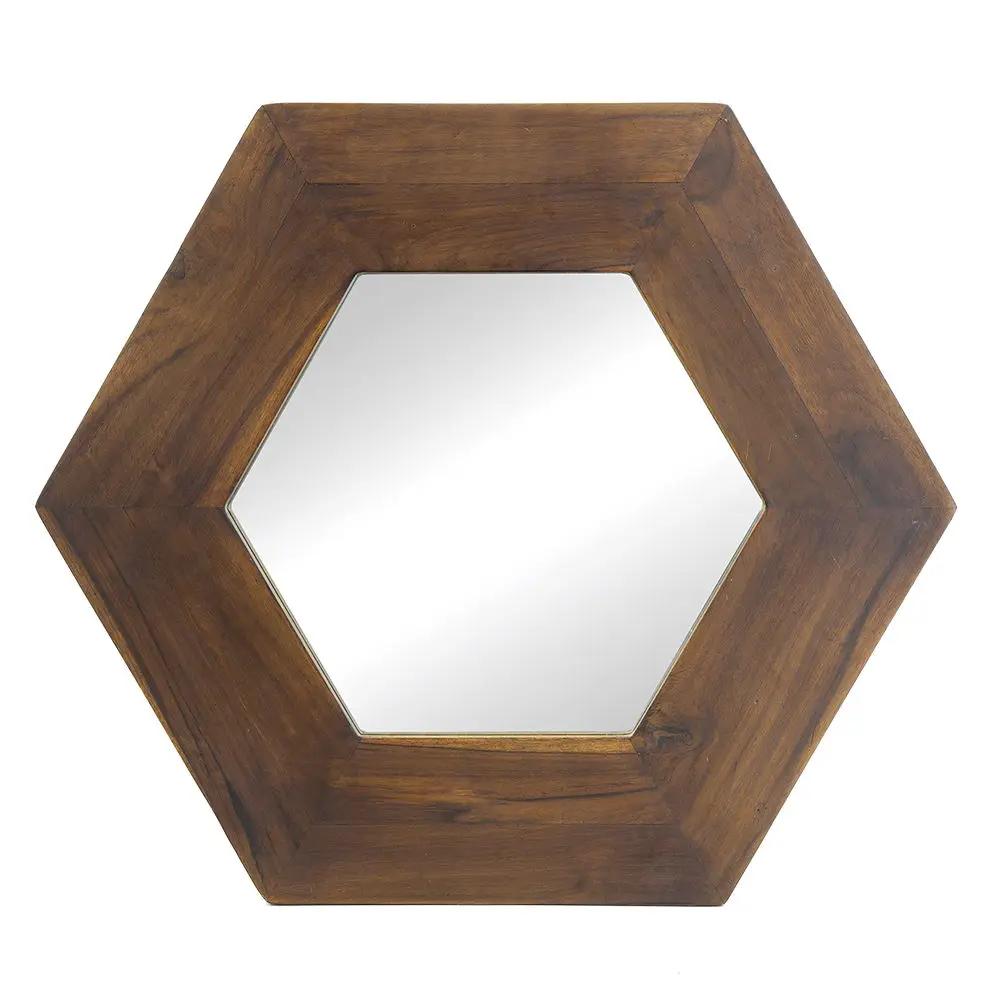 Hexagon Mirror With Natural Wood Frame, Wall Decor For Living Room Bathroom Hallway by Unique Piece Furniture