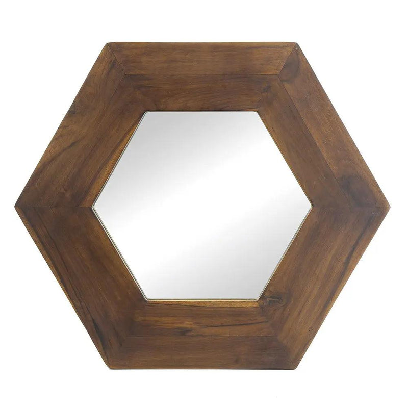 Hexagon Mirror With Natural Wood Frame, Wall Decor For Living Room Bathroom Hallway by Unique Piece Furniture