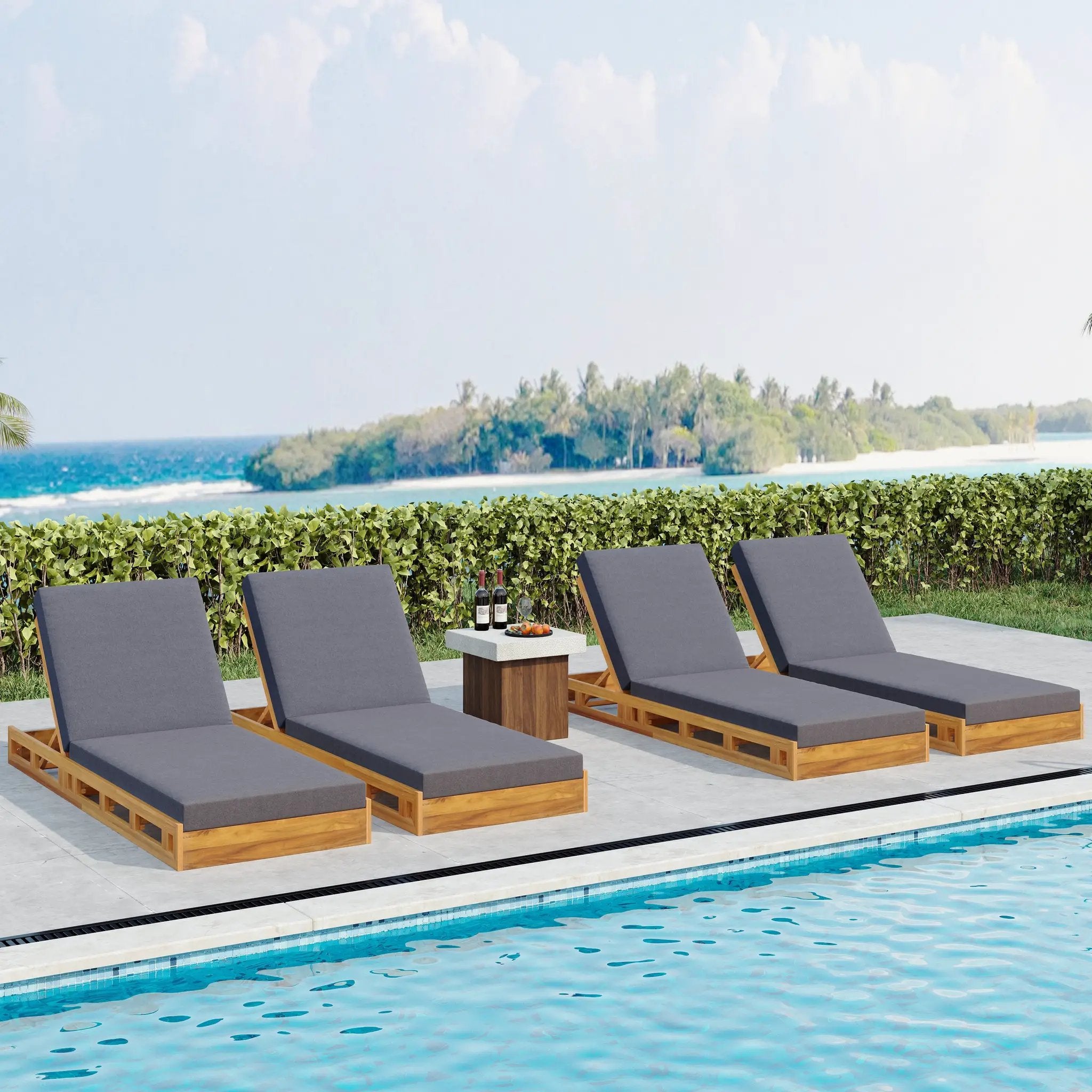 Lounge Chaise Set - Acacia Wood with Water-Resistant Cushions by HouseOfZazla