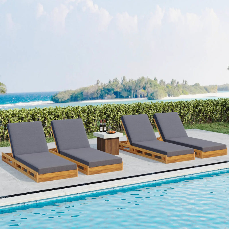 Lounge Chaise Set - Acacia Wood with Water-Resistant Cushions by HouseOfZazla