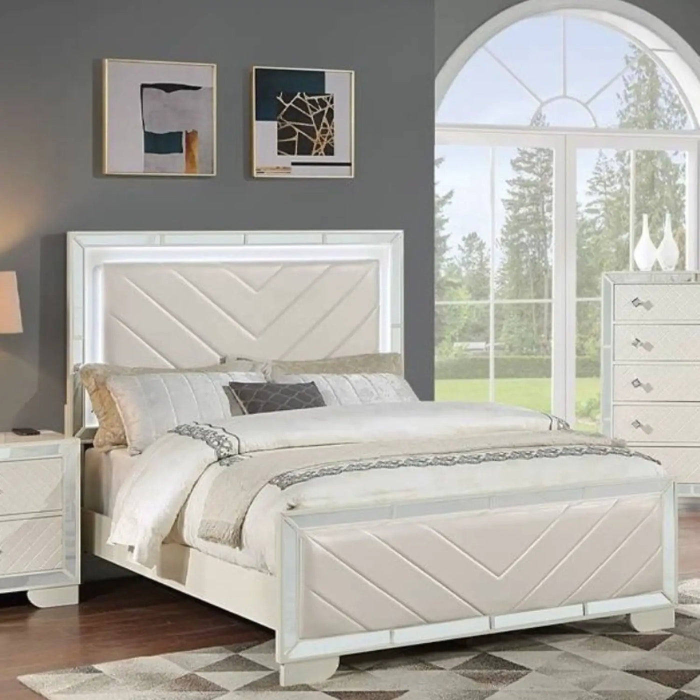 3 Piece Bedroom Contemporary Set, Bed With LED Lights And 2 Nightstands by HouseOfZazla