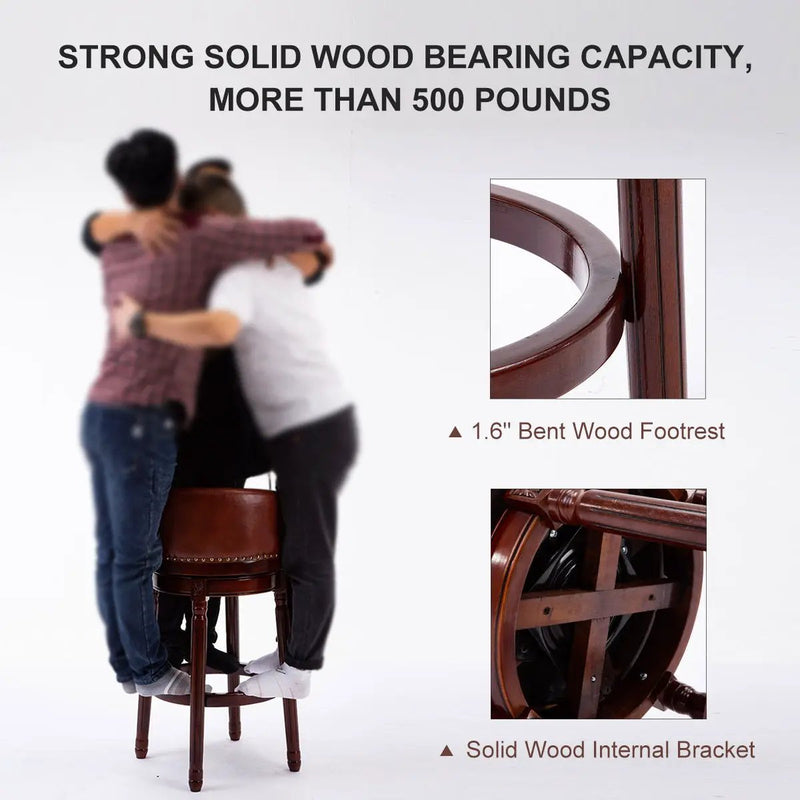 29.5'' Cow Top Wooden Bar Stool, 360 Degree Swivel Bar Height Chair With Backs For Home Kitchen Counter by HouseOfZazla