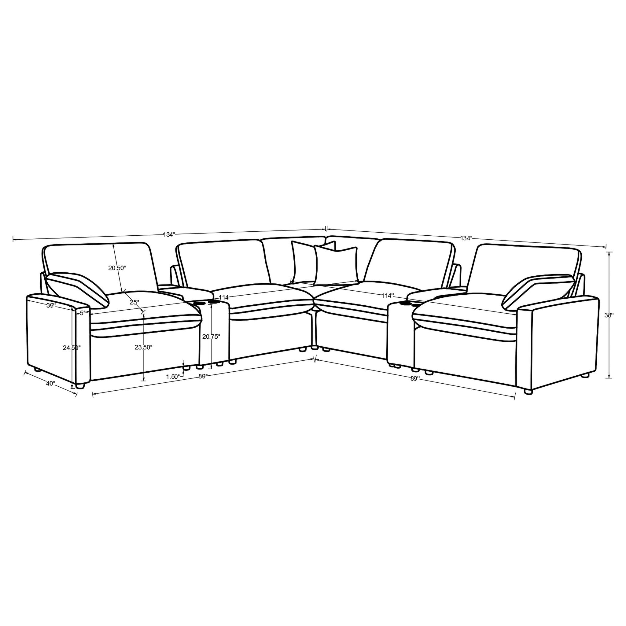 Modular Power Reclining With Lift Top Consoles, 7 Piece Configuration - Dark Gray by HouseOfZazla