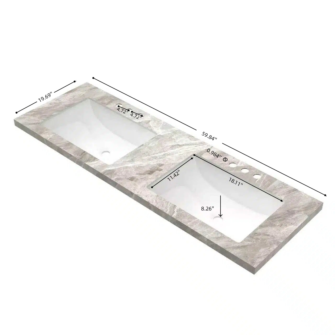 60" Elio Bathroom Undermount Ceramic Sink Vanity Top by HouseOfZazla