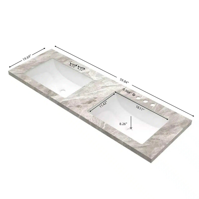 60" Elio Bathroom Undermount Ceramic Sink Vanity Top by HouseOfZazla