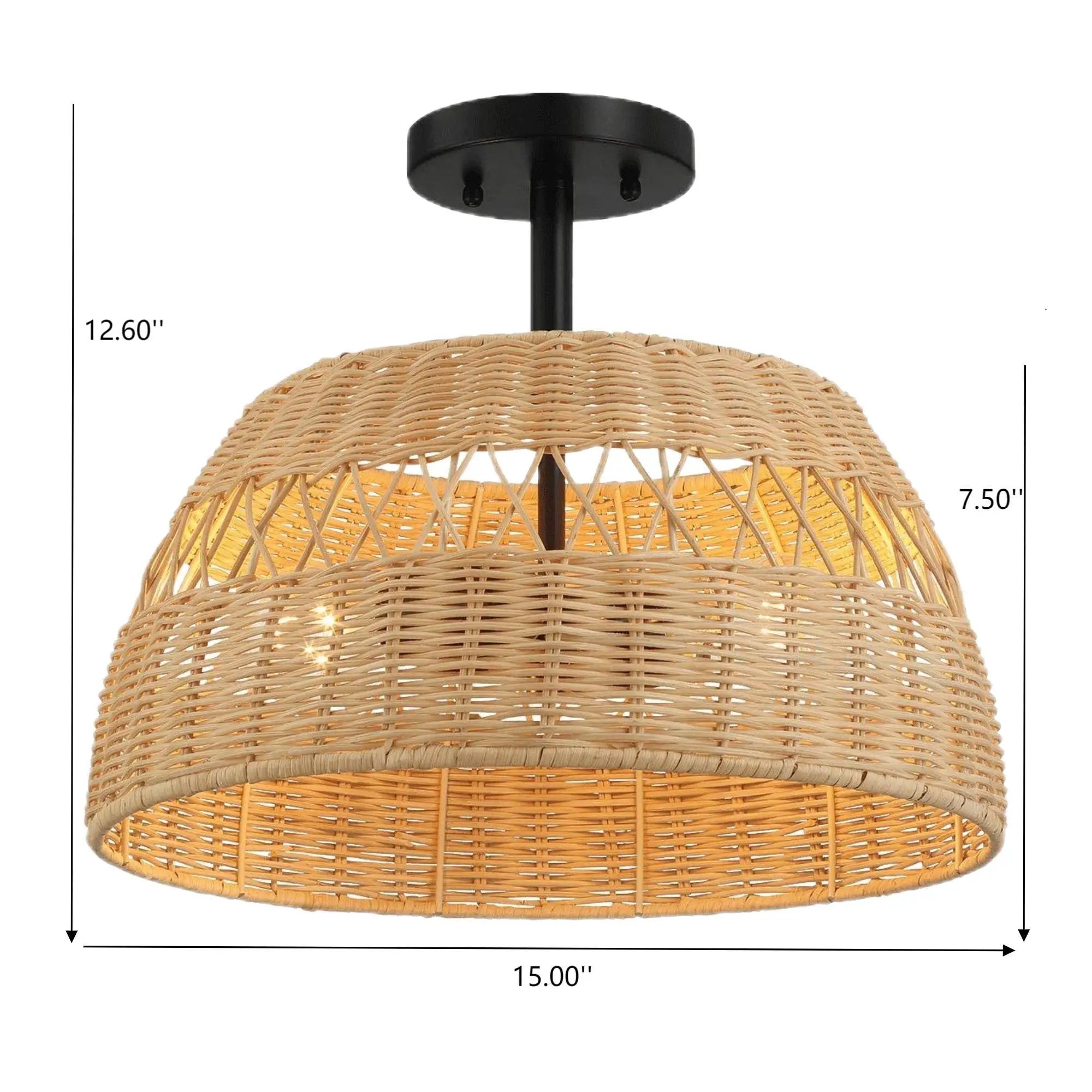 Twinkle - Double Lights Semi Flush With Shade - Black / Rattan by Unique Piece Furniture