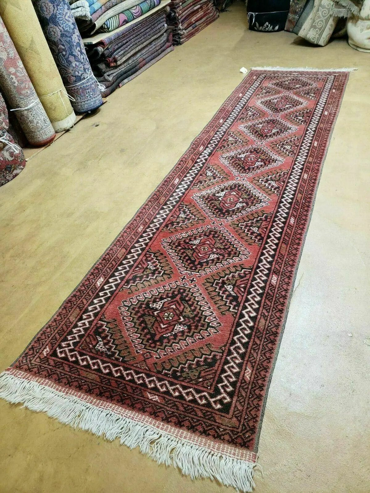 2' 5" X 9' Vintage Handmade Bokhara Red Turkoman Pakistani Wool Runner Rug Organic by Jewel Rugs