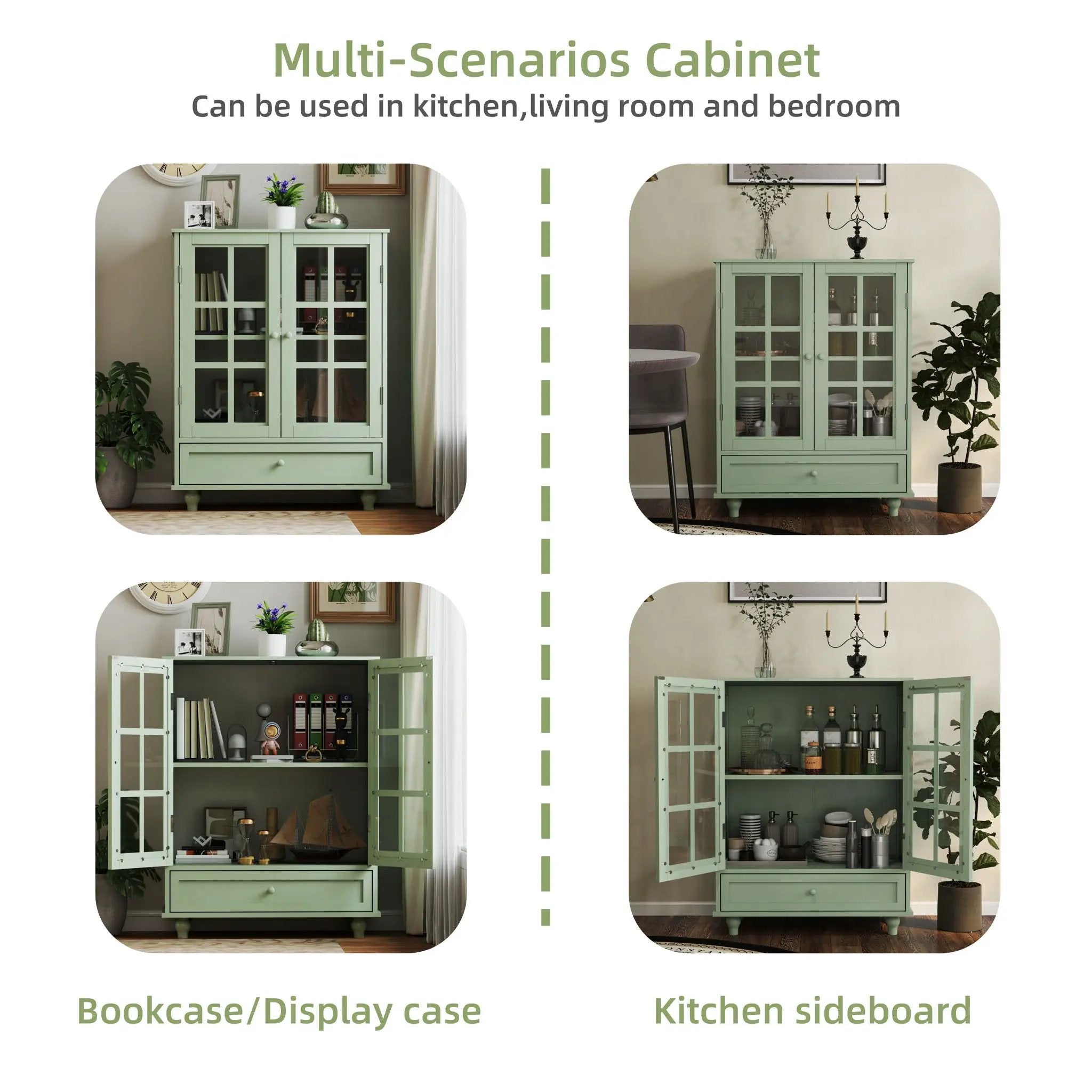 Minimalist Buffet Cabinet With Double Glass Doors And Drawer