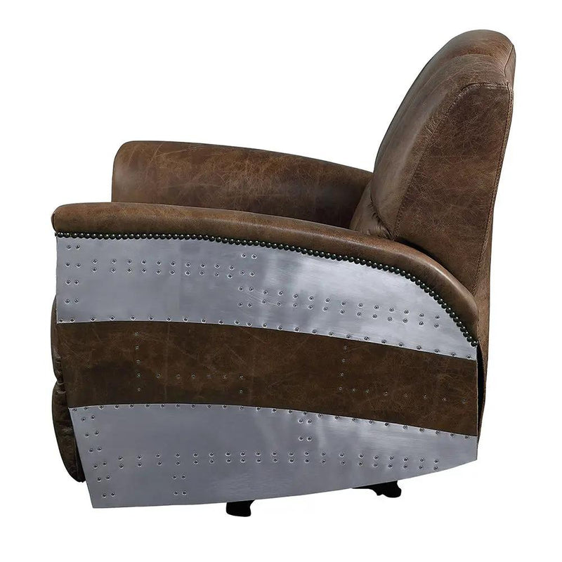 Brancaster - Power Motion Recliner - Retro Brown Top Grain Leather & Aluminum by Unique Piece Furniture