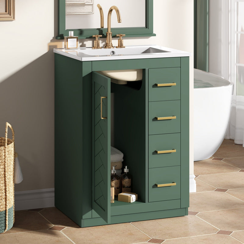 24" Bathroom Vanity with Integrated Ceramic Sink and Storage by HouseOfZazla