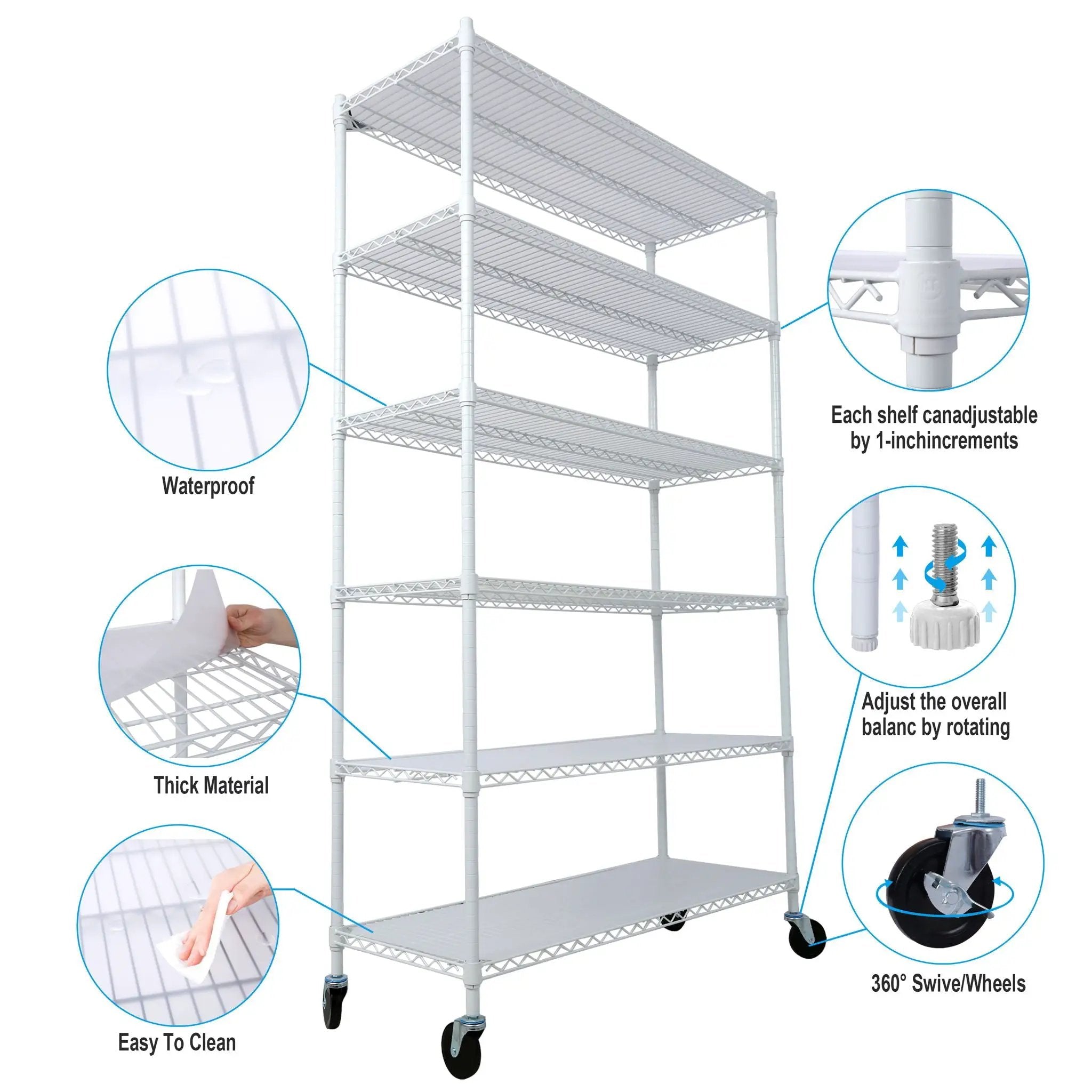 6 Tier 6000Lbs Capacity Nsf Metal Shelf Wire Shelving Unit, Heavy Duty Adjustable Storage Rack With Wheels & Shelf Liners For Commercial Grade Utility Steel Storage Rack by HouseOfZazla