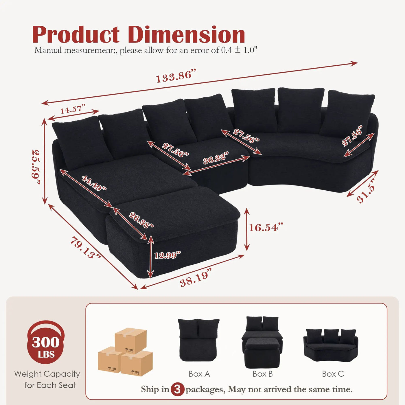 133'' Modular U-Shaped Sectional Compression Sofa by HouseOfZazla
