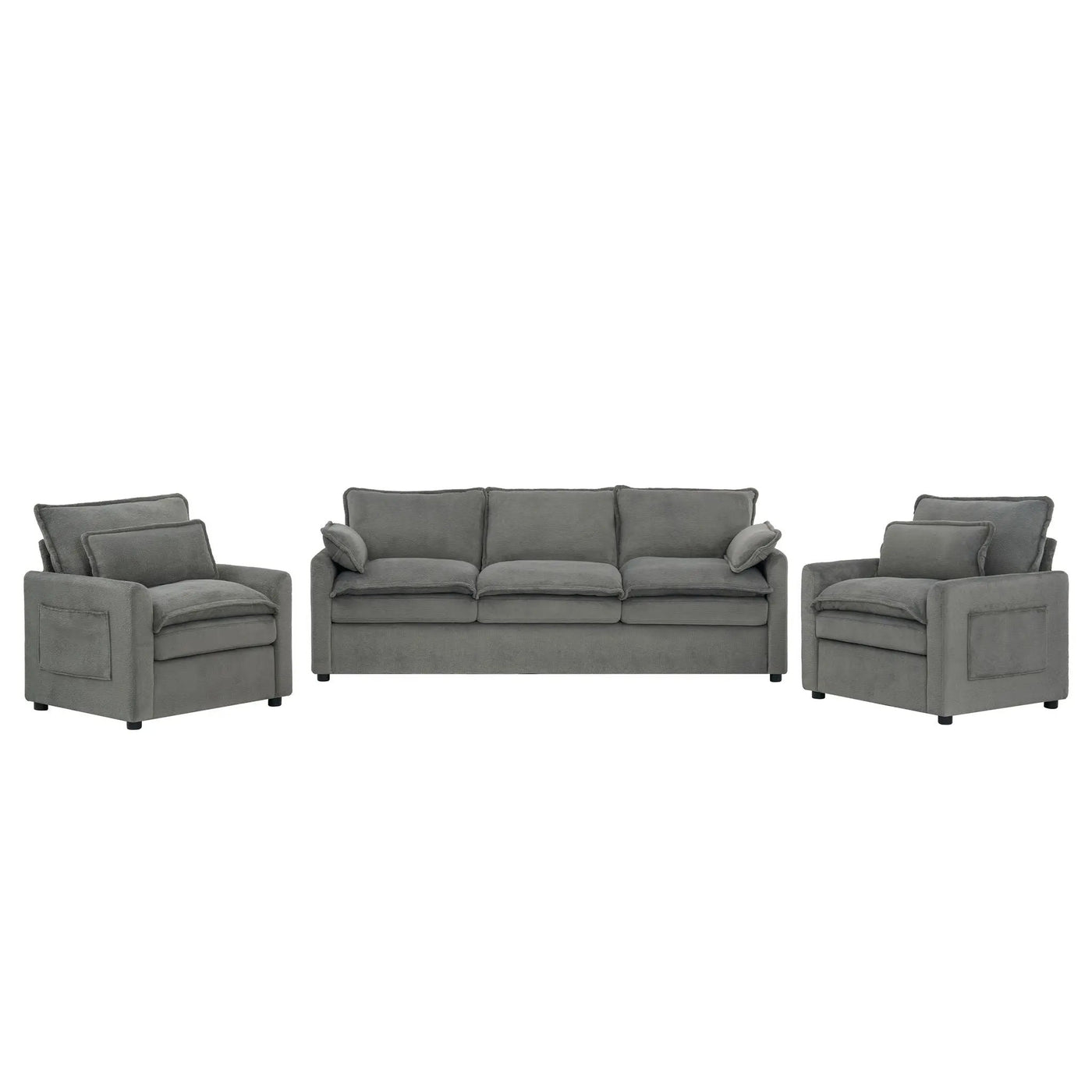 Modern Sofa Set With Double Layer Cushion And Side Storage Pockets by HouseOfZazla