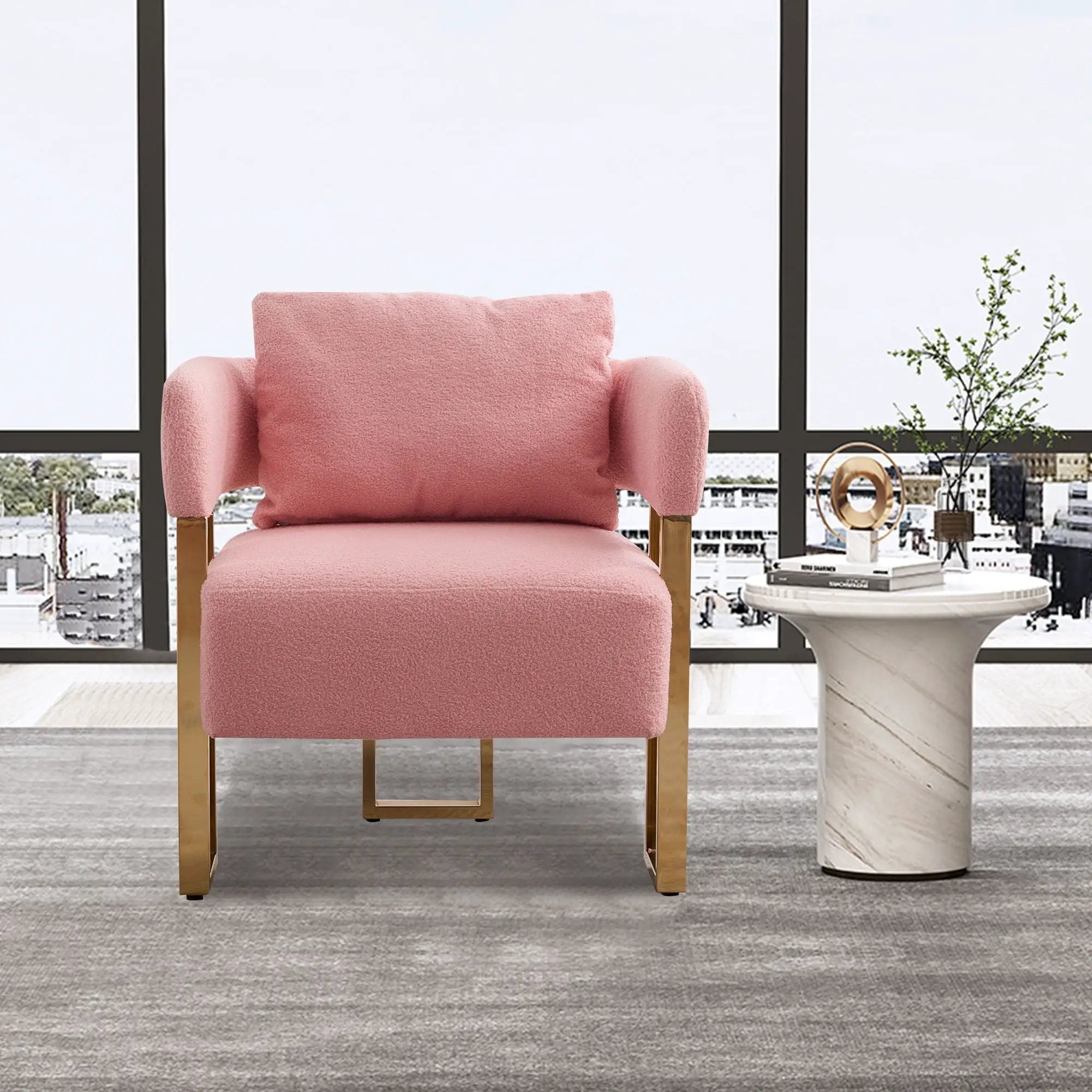 Modern Decorative Chair Teddy Fleece Upholstered And Metal Foot by Unique Piece Furniture