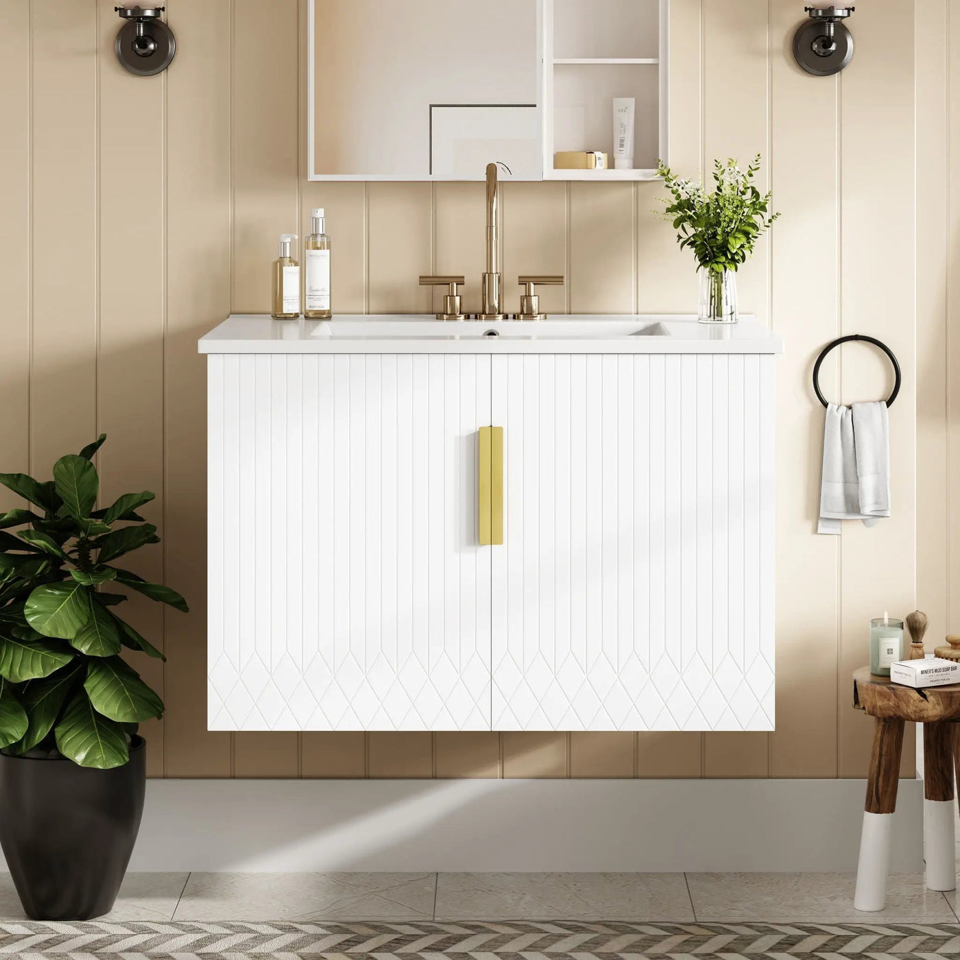 Bathroom Vanity With Sink, Rectangular Storage Cabinet With 2 Soft Closing Doors by HouseOfZazla