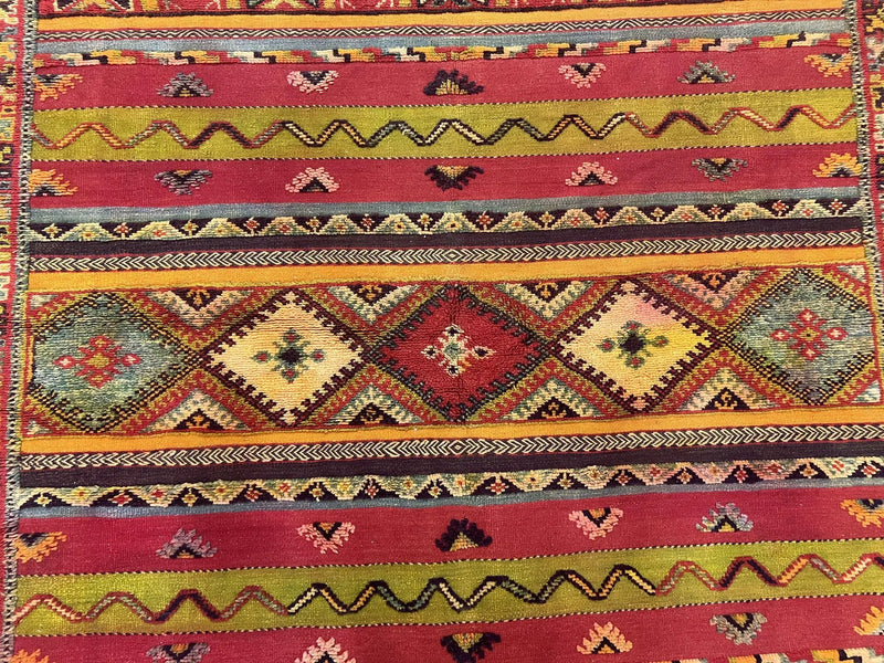 Unique Moroccan Rug 7x10, Room Sized Carpet, Red Orange Gray, Wool Oriental Striped Geometric Tribal Boho Rug, Flatweave with Raised Pile by Jewel Rugs