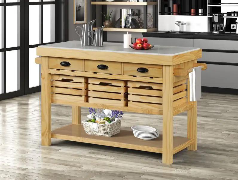 Grovaam - Kitchen Island - Marble Top & Natural by Unique Piece Furniture