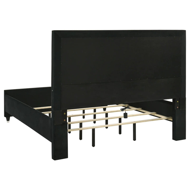 Ravenne Velvet Upholstered California King LED Panel Bed Black by Unique Piece Furniture