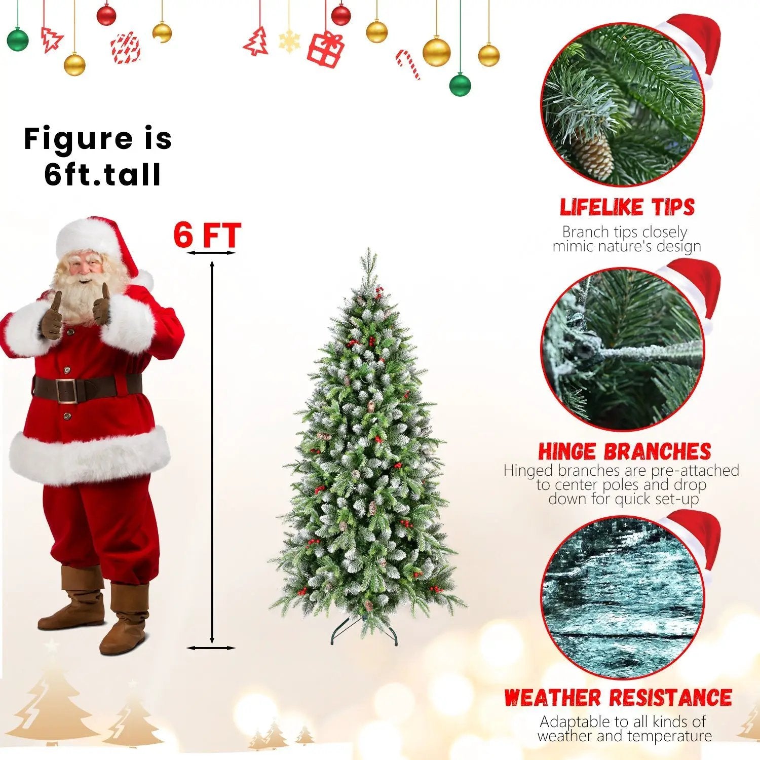 6ft Pre-Lit Artificial Christmas Tree with 380 Warm White LED Lights by HouseOfZazla