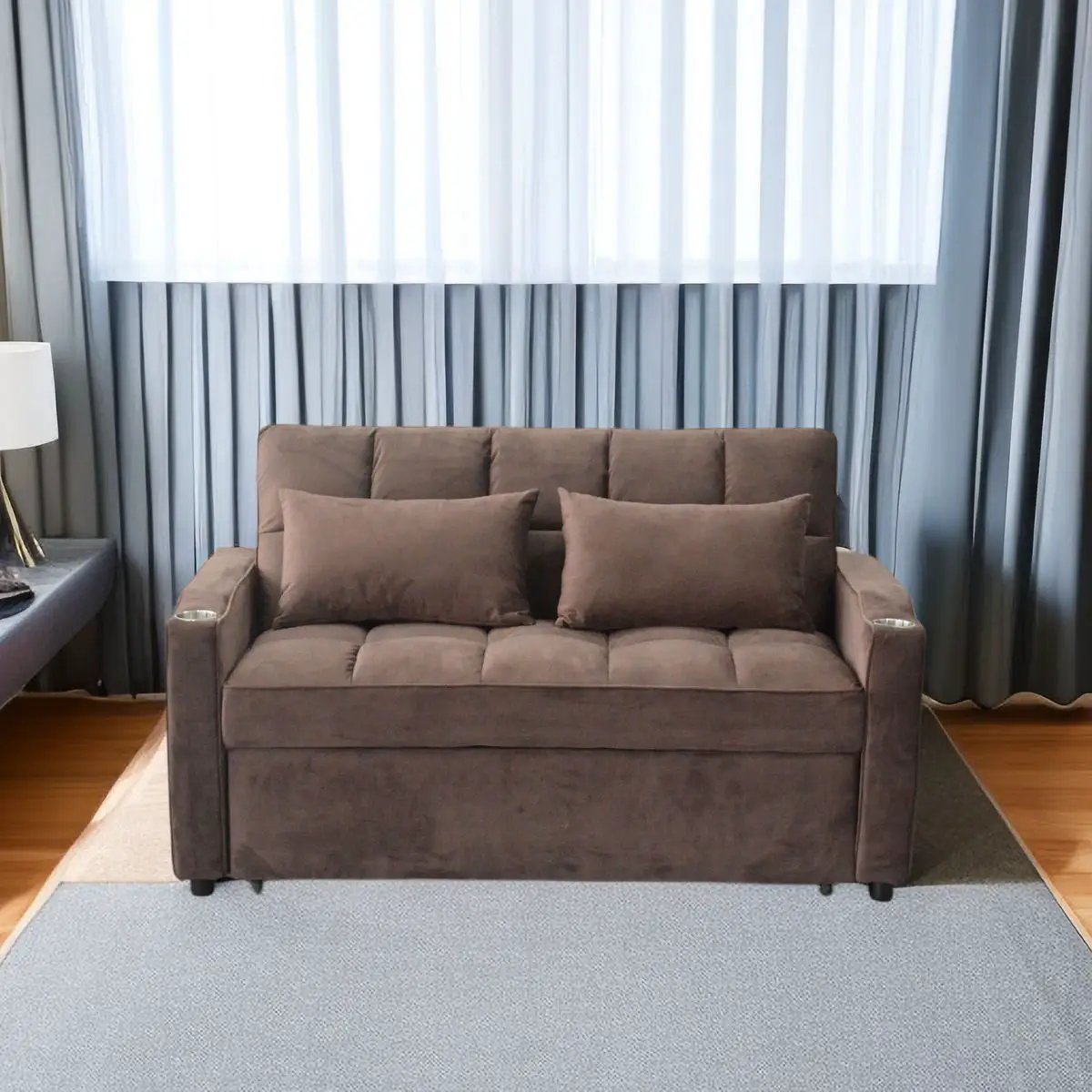 3 In 1 Convertible Sleeper Sofa Bed, Modern Fabric Loveseat Futon Sofa Couch With Pullout Bed, Small Love Seat Lounge Sofa With Reclining Backrest, Furniture For Living Room by HouseOfZazla