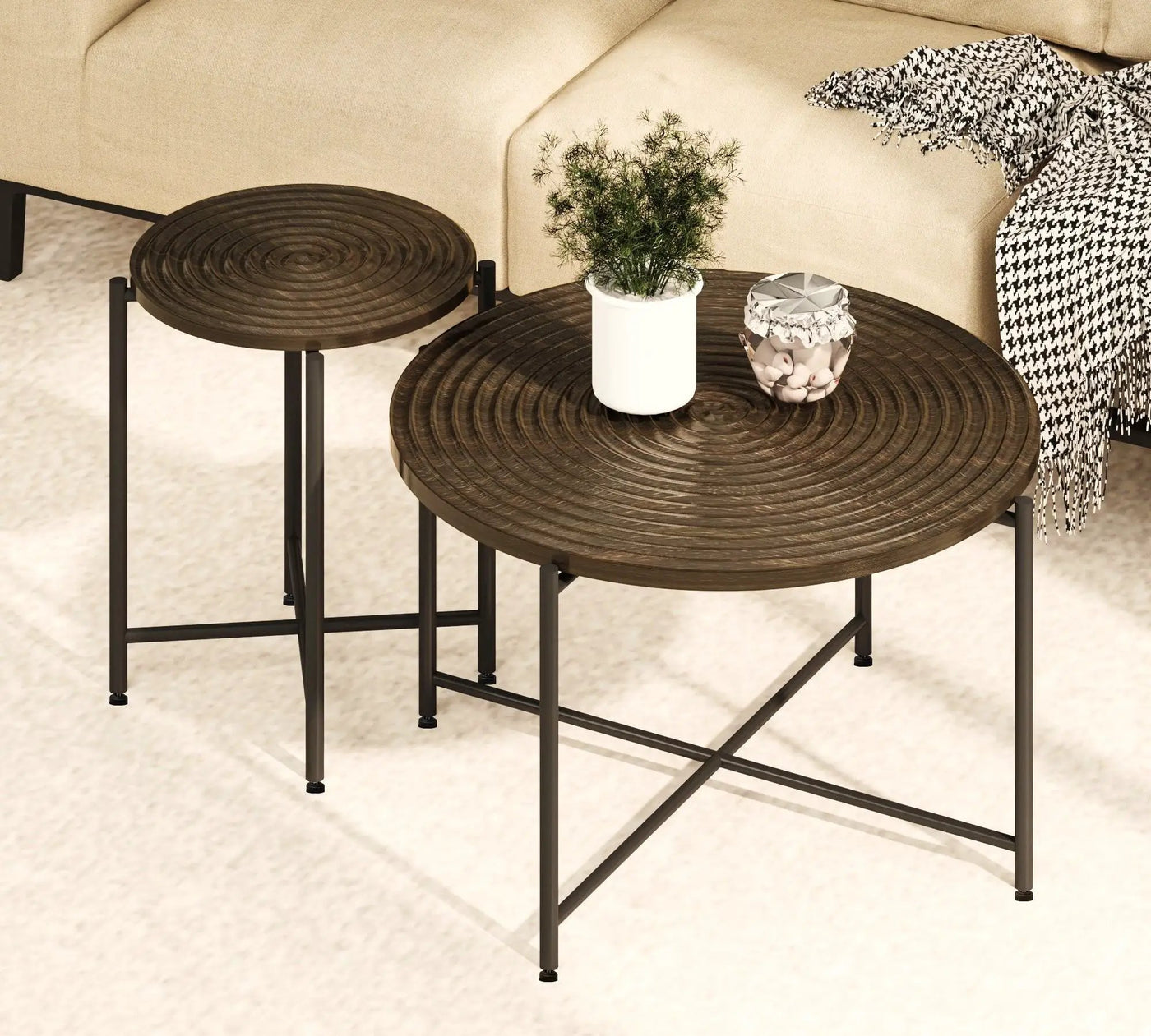 Coffee And End Table Set Waterproof Cover, Distressed Cylindrical Design, Legs Classic Rustic Charm (Set of 2) by Unique Piece Furniture