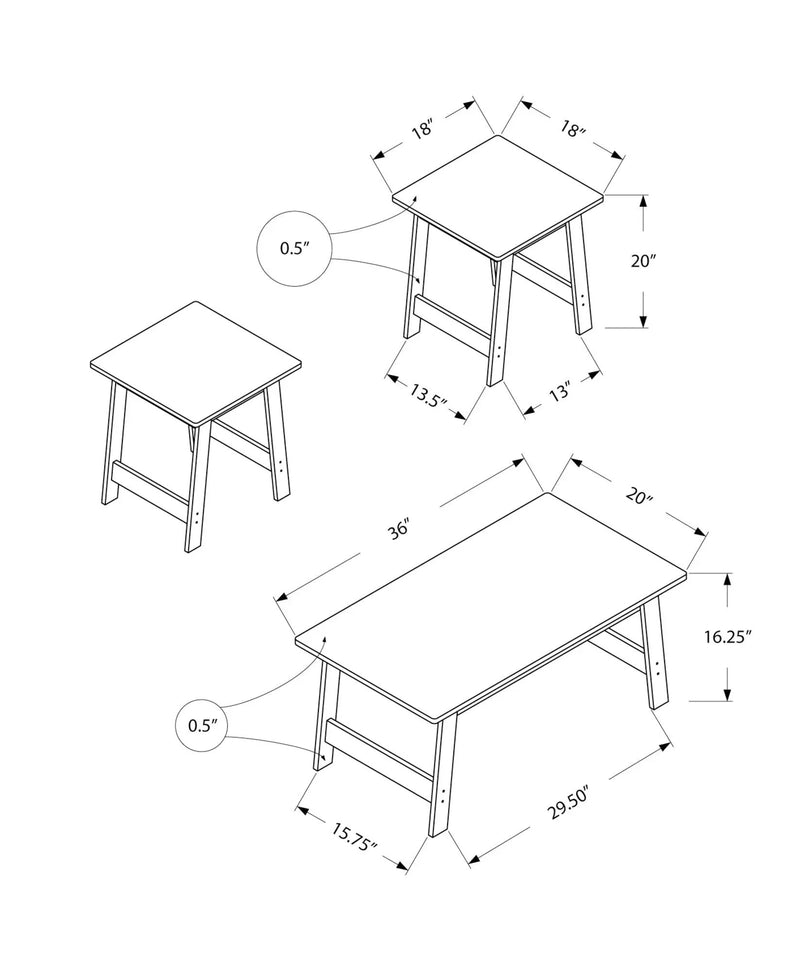 Table Set, Coffee, End, Side, Accent, Living Room Transitional (Set of 3) by Unique Piece Furniture