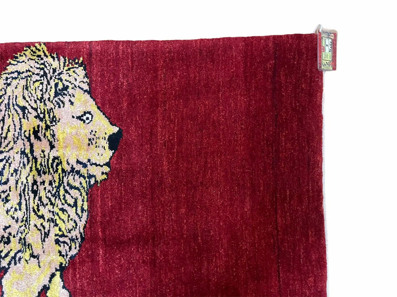 3 X 5 Handmade New Vintage Rug Quality Wool Lion Red Veggy Dyes Hand-Knotted by Jewel Rugs