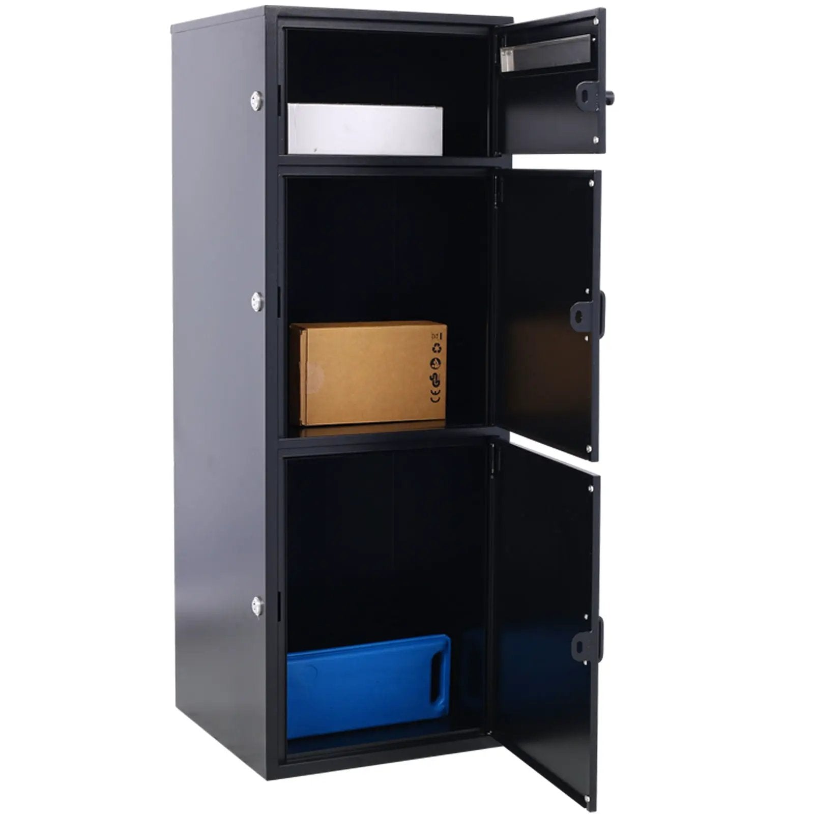 Large Steel Freestanding Floor Parcel Package Drop With Locking Letterbox Drop Mail Box With Multi Compartments - Black by Unique Piece Furniture