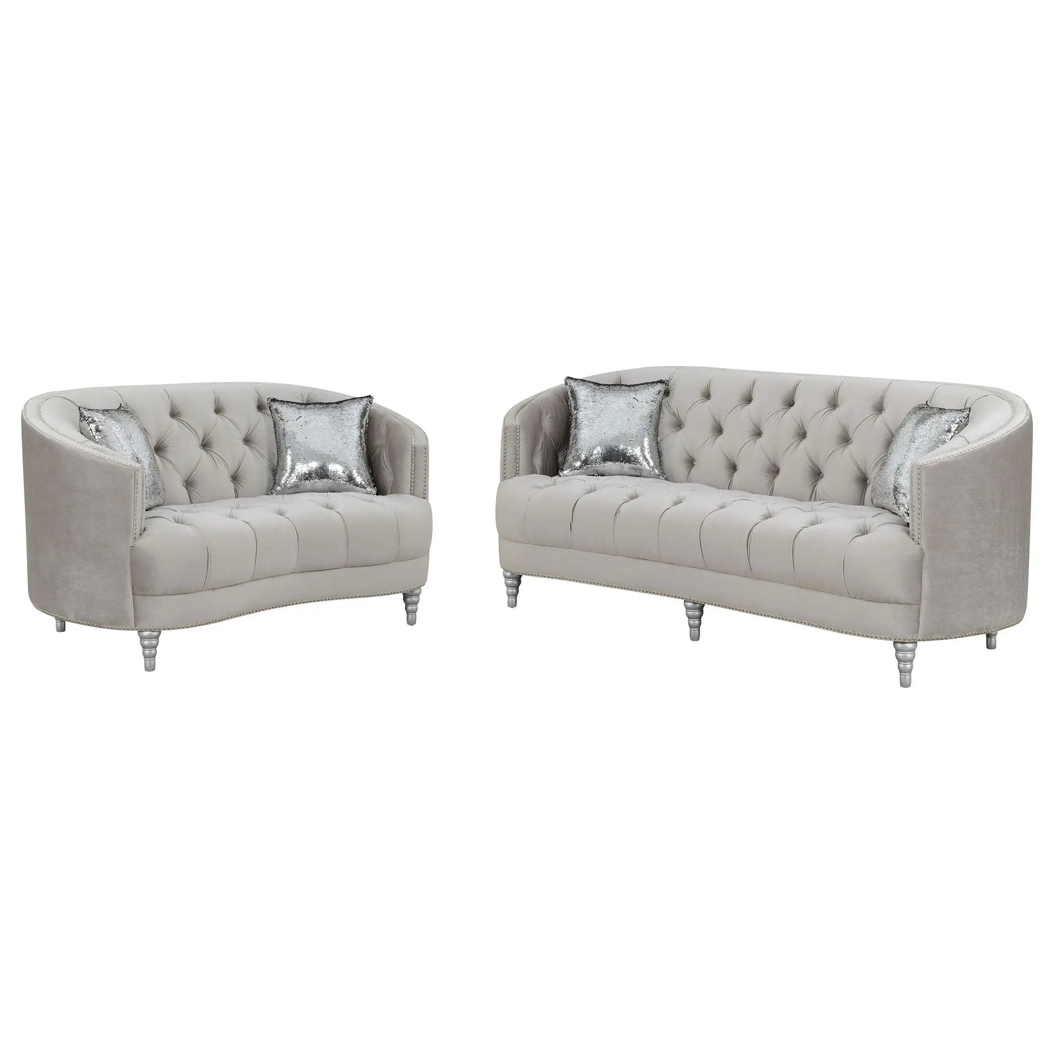 Elliston - 2 Piece Living Room Set With Upholstery Nailhead Trim - Gray by HouseOfZazla