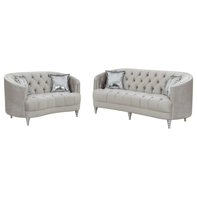 Elliston - 2 Piece Living Room Set With Upholstery Nailhead Trim - Gray by HouseOfZazla