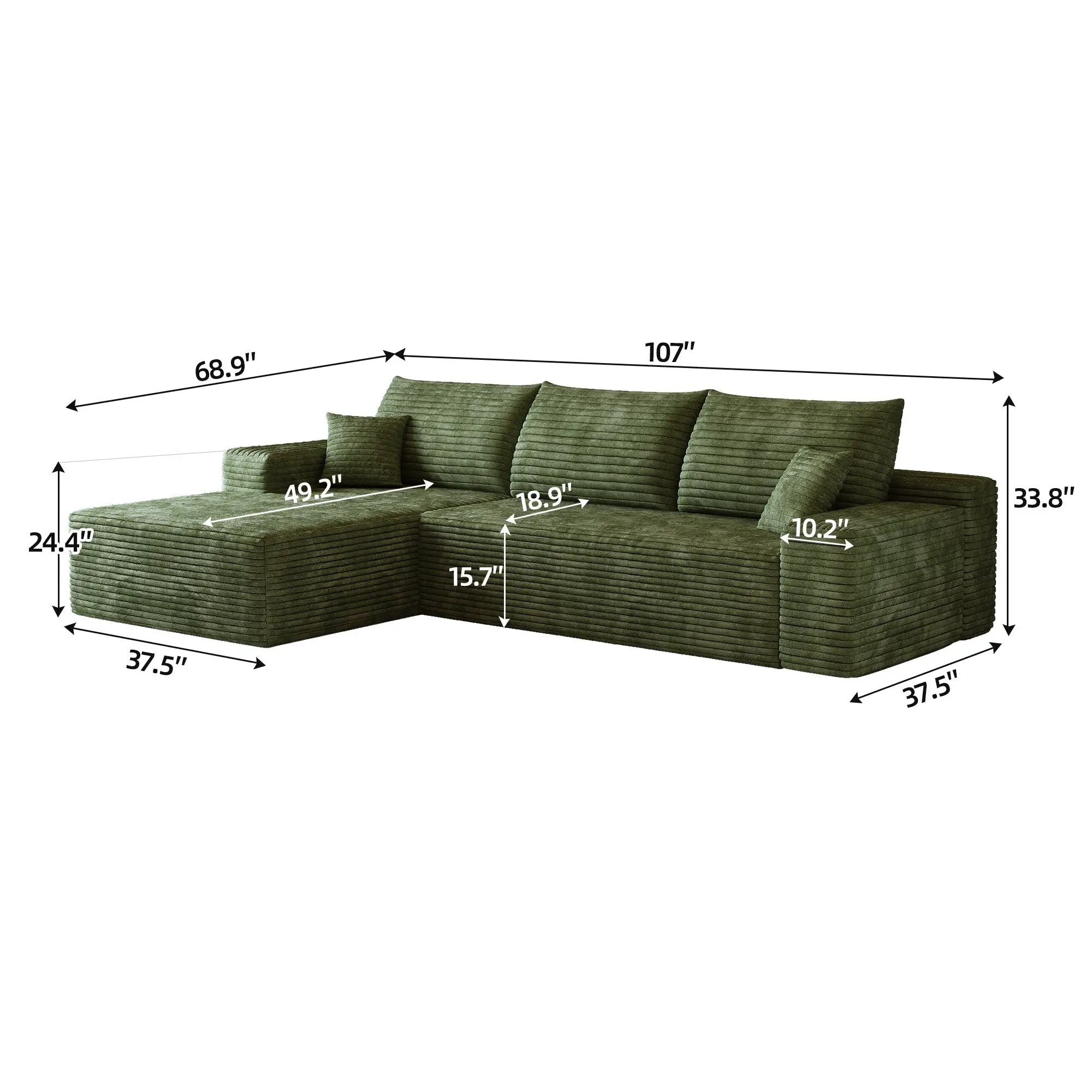 107" Cloud Sectional Couch with L-Shape Chaise by HouseOfZazla