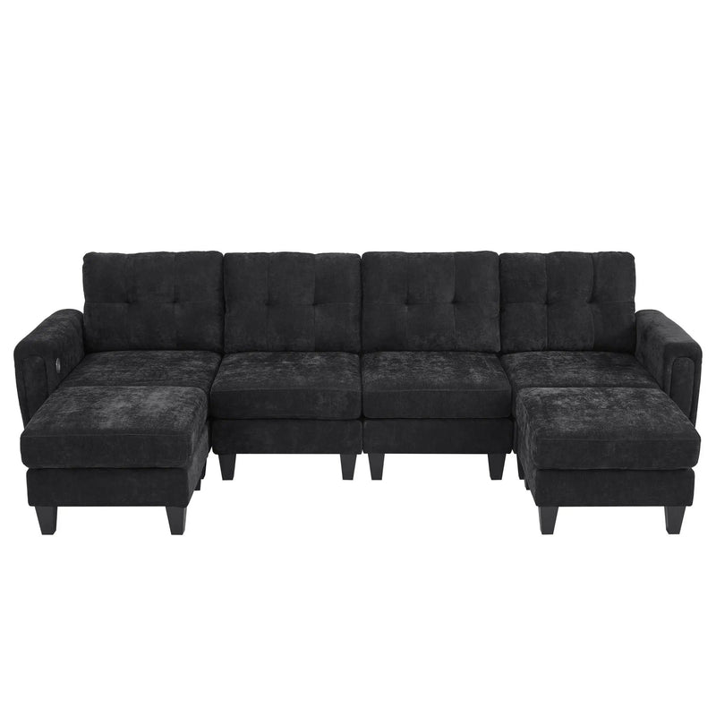 Modular Sectional Sofa With Movable Ottomans, USB Ports & Side Tables by HouseOfZazla