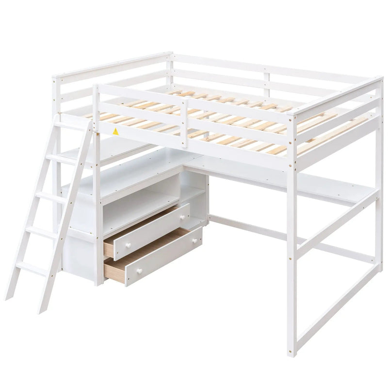 Modern Loft Bed With Built In Desk, Shelves, And 2 Drawers by HouseOfZazla
