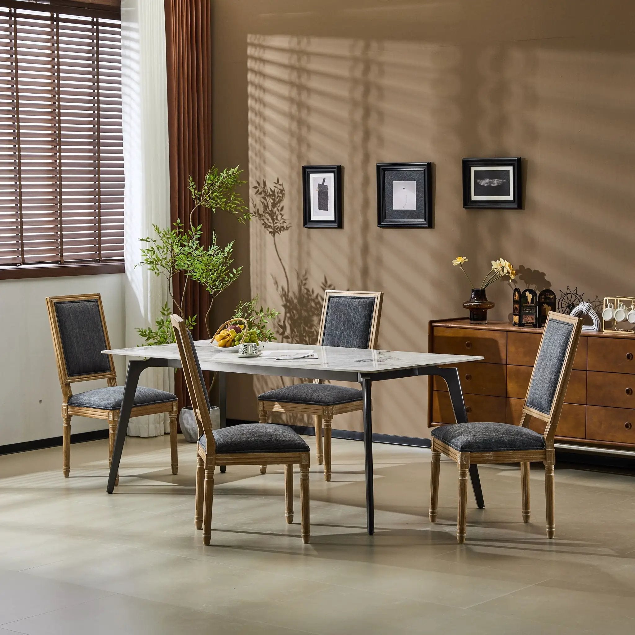 French Country Style Dining Chair With Upholstered Seating And Fluted Legs by HouseOfZazla
