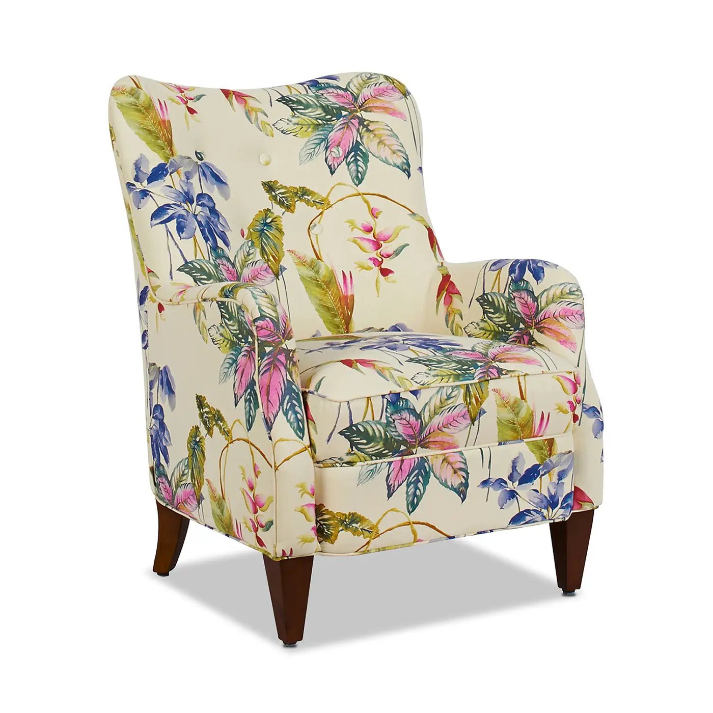 Paradise Upholstered Arm Chair, Off-White/Floral Printed On Cotton by HouseOfZazla