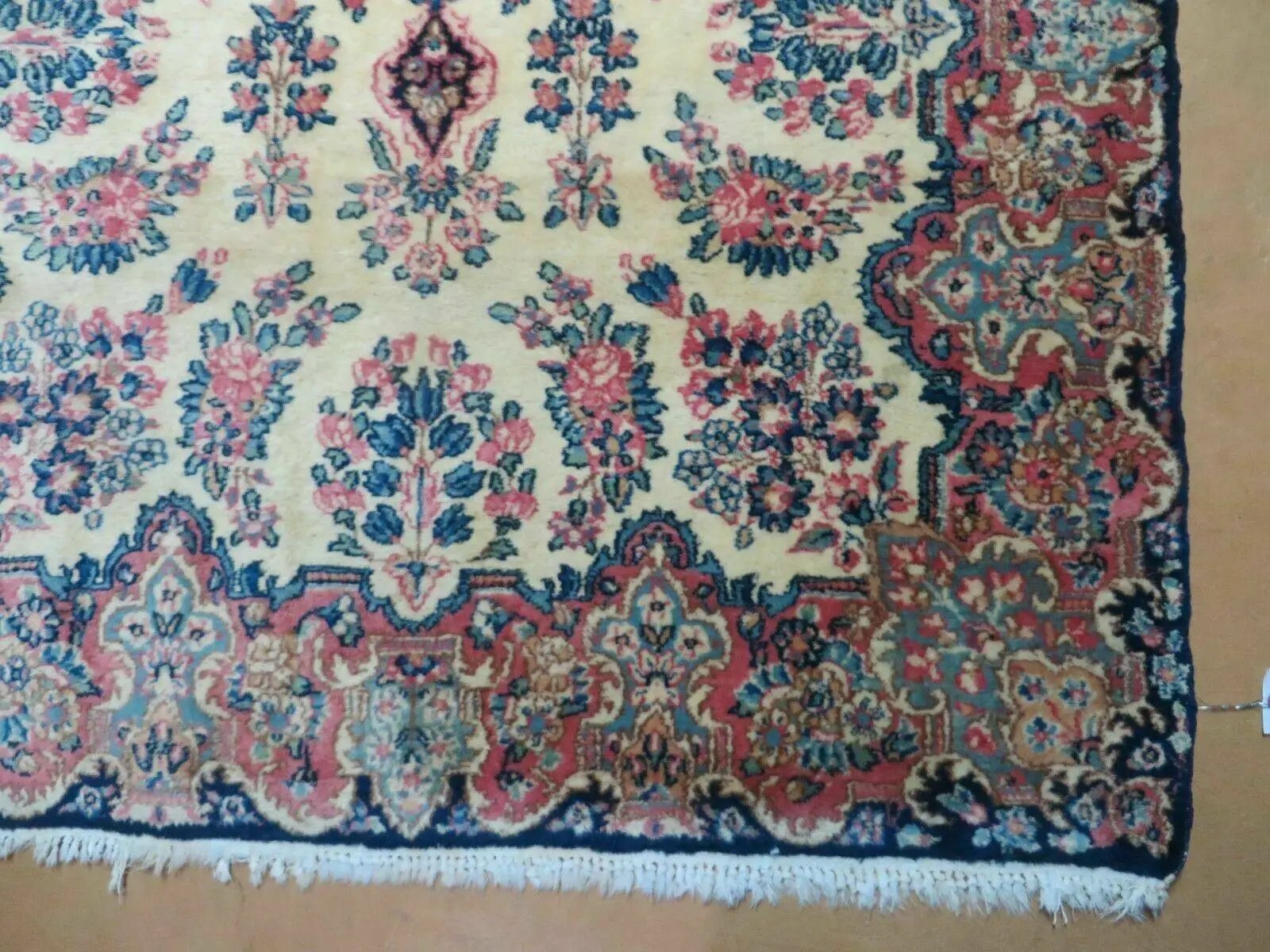 Antique Persian Kirman Rug 3.9 x 6.6, Floral Oriental Carpet, Ivory/Cream - Blue - Pink, Hand Knotted Wool Rug, Floral Medallion Rug 4x6 by Jewel Rugs