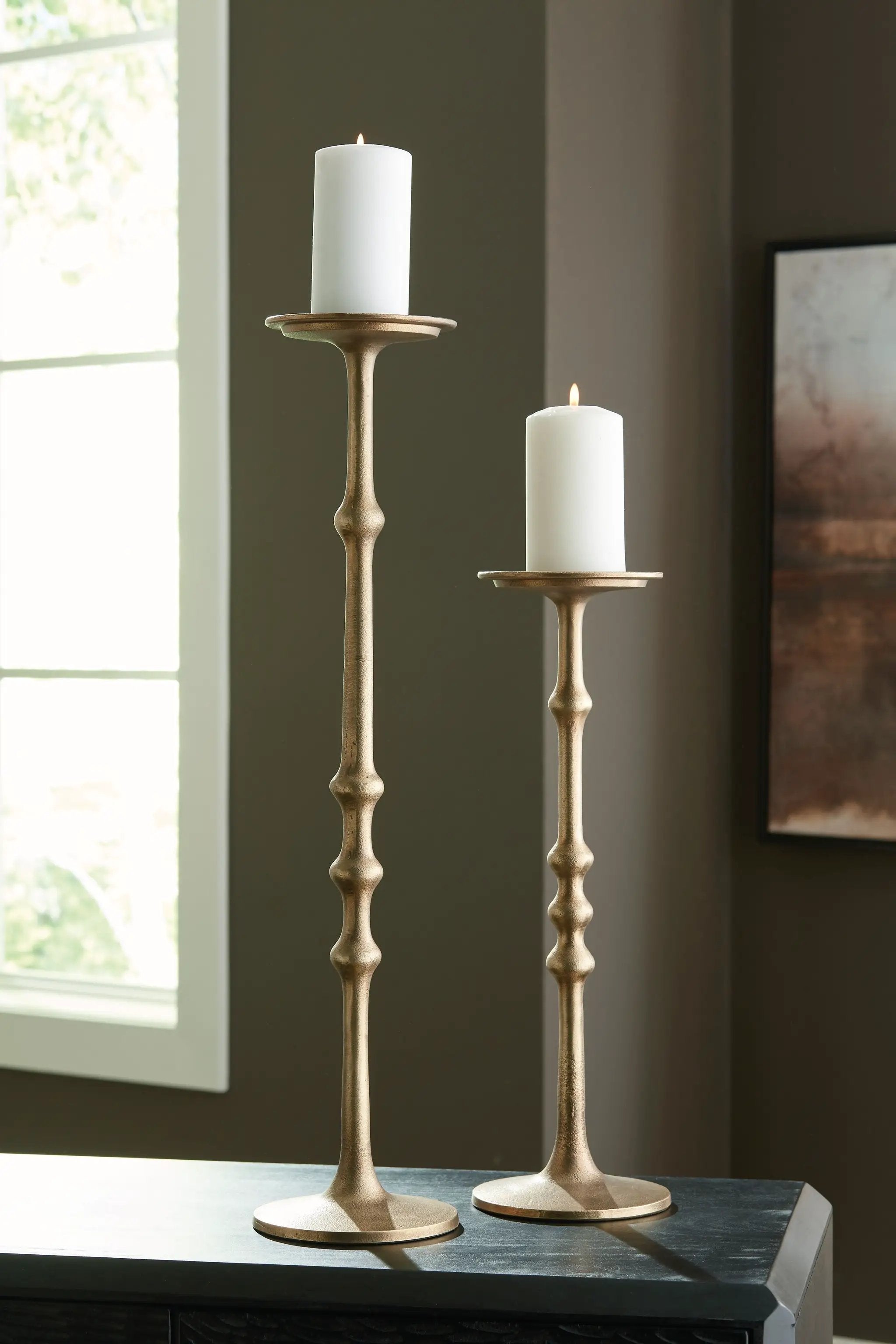 Larwick - Candle Holder Set (Set of 2) - Antique Brass Finish by Unique Piece Furniture