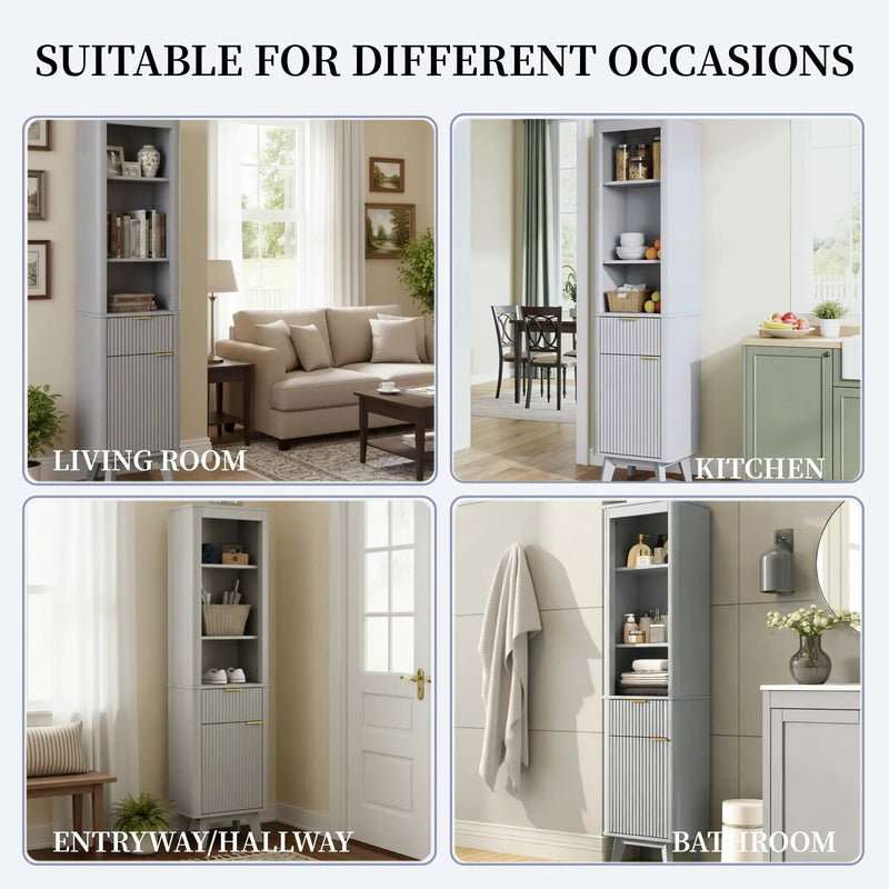 Tall Bathroom Storage Cabinet With Adjustable Shelves And 1 Drawer & Door by HouseOfZazla