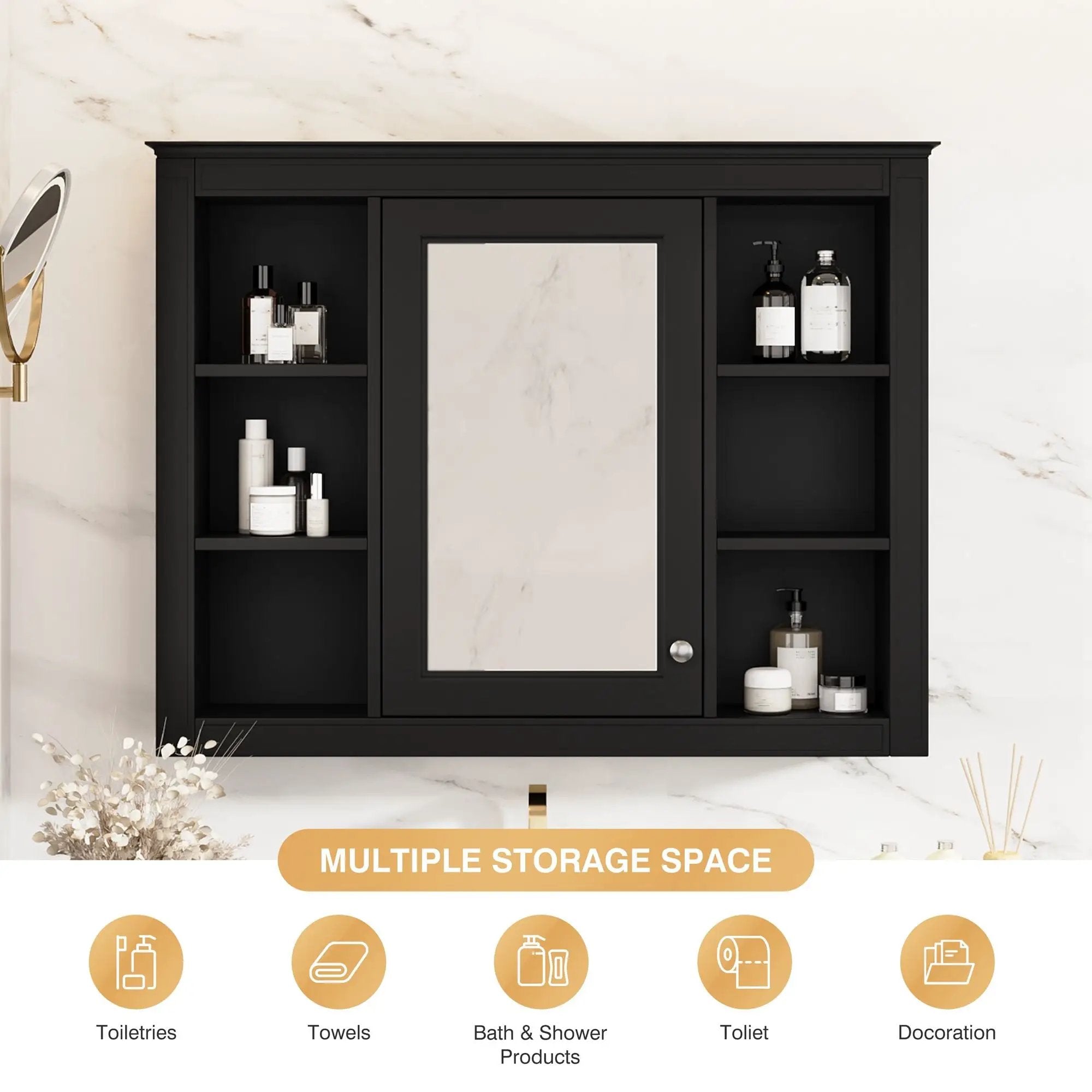 Wall Mounted Medicine Cabinet With Mirror, Storage Cabinet Featuring 6 Open Shelves And Adjustable Interior by Unique Piece Furniture
