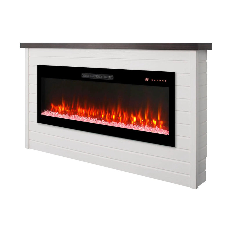 65" Electric Fireplace With Wall Mantel, 50" Fireplace Insert Heater, Remote Control, Timer For Living Room - Antique White by HouseOfZazla