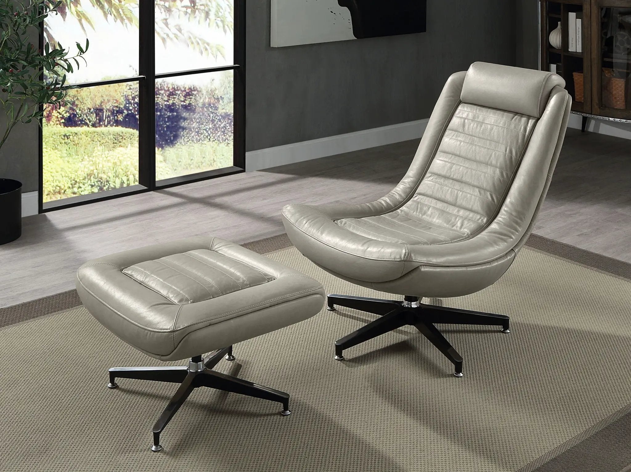 Piran - Twilight Top Grain Leather Accent Chair And Ottoman With Swivel - Gray by HouseOfZazla