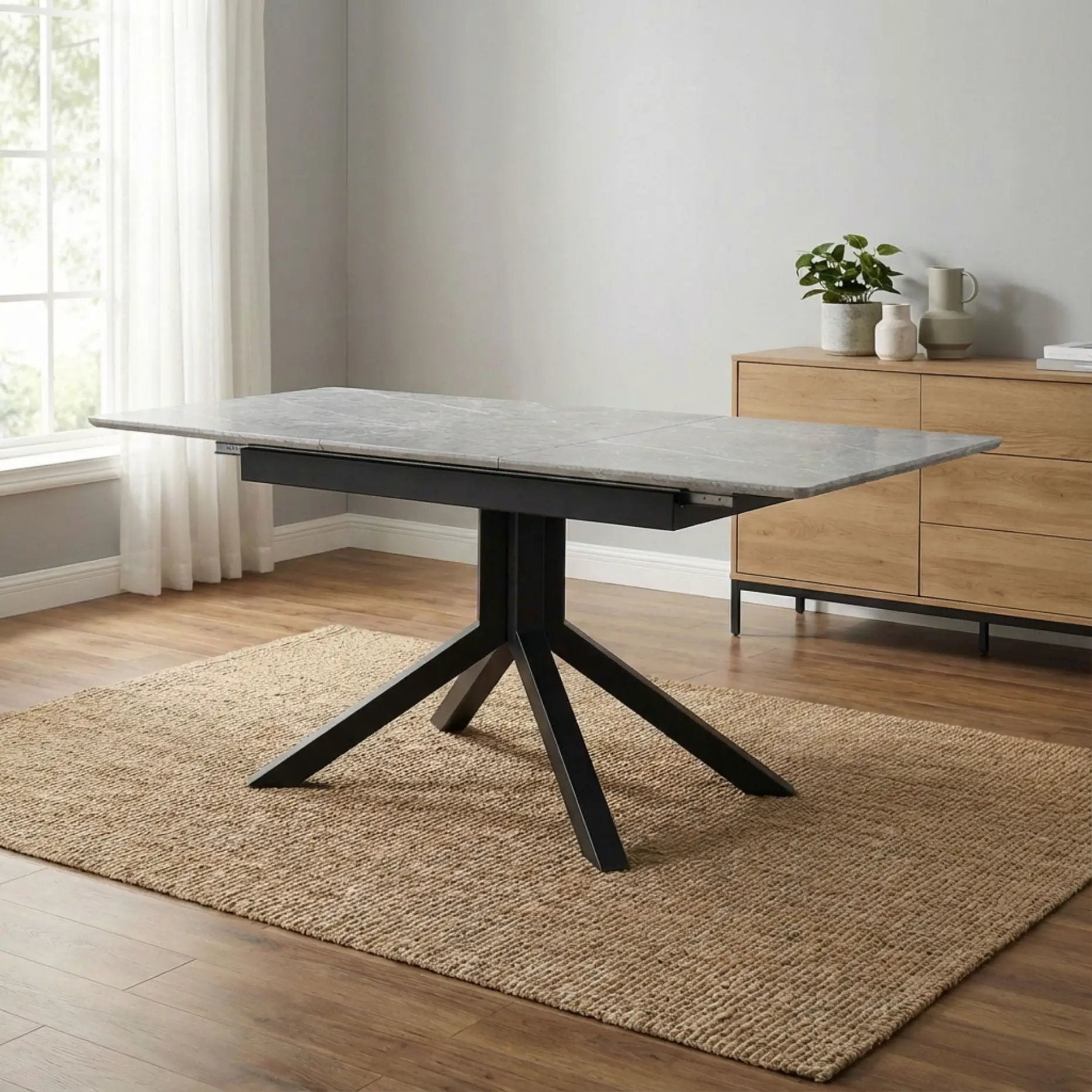Rectangular Dining Table With Geometric Legs For Dining Room - Light Gray by Unique Piece Furniture