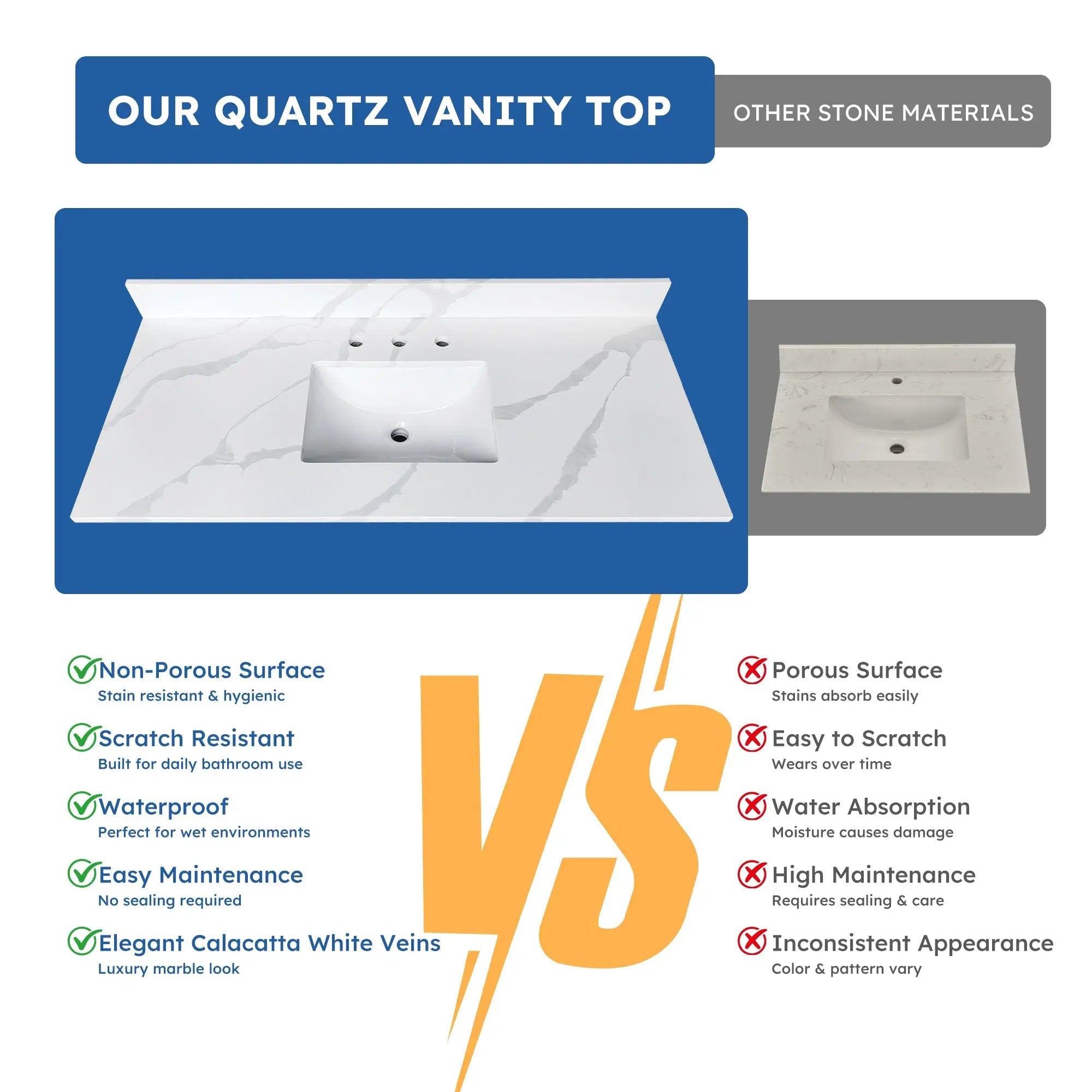 49-Inch Quartz Bathroom Vanity Top by HouseOfZazla