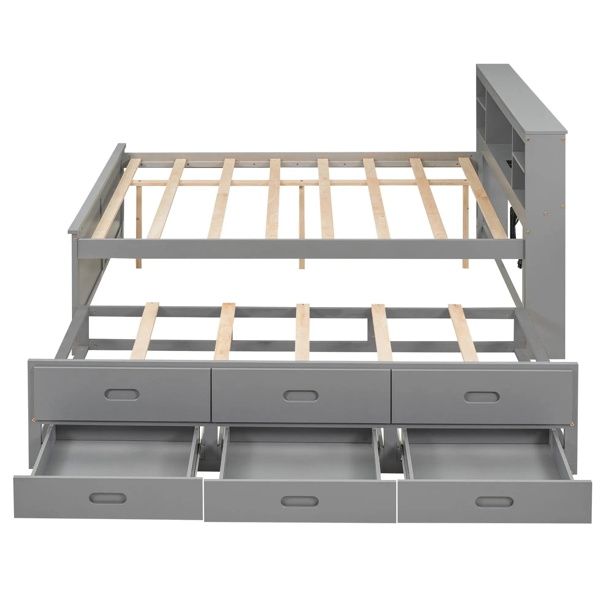 Platform Bed With Storage Headboard, USB, Trundle And 3 Drawers