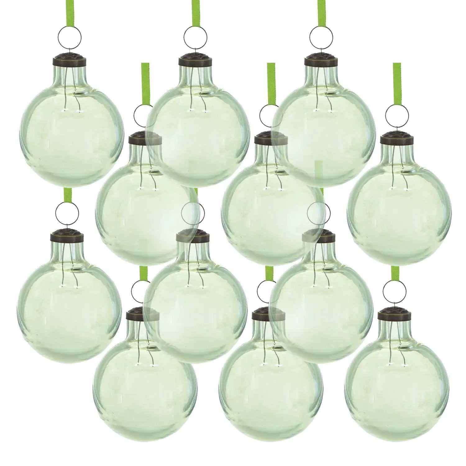 Long Neck Ball Ornaments, Glass Decorative Hanging Ball Christmas Tree Ornaments For Holiday Party Decorations (Set of 12) - Green by HouseOfZazla